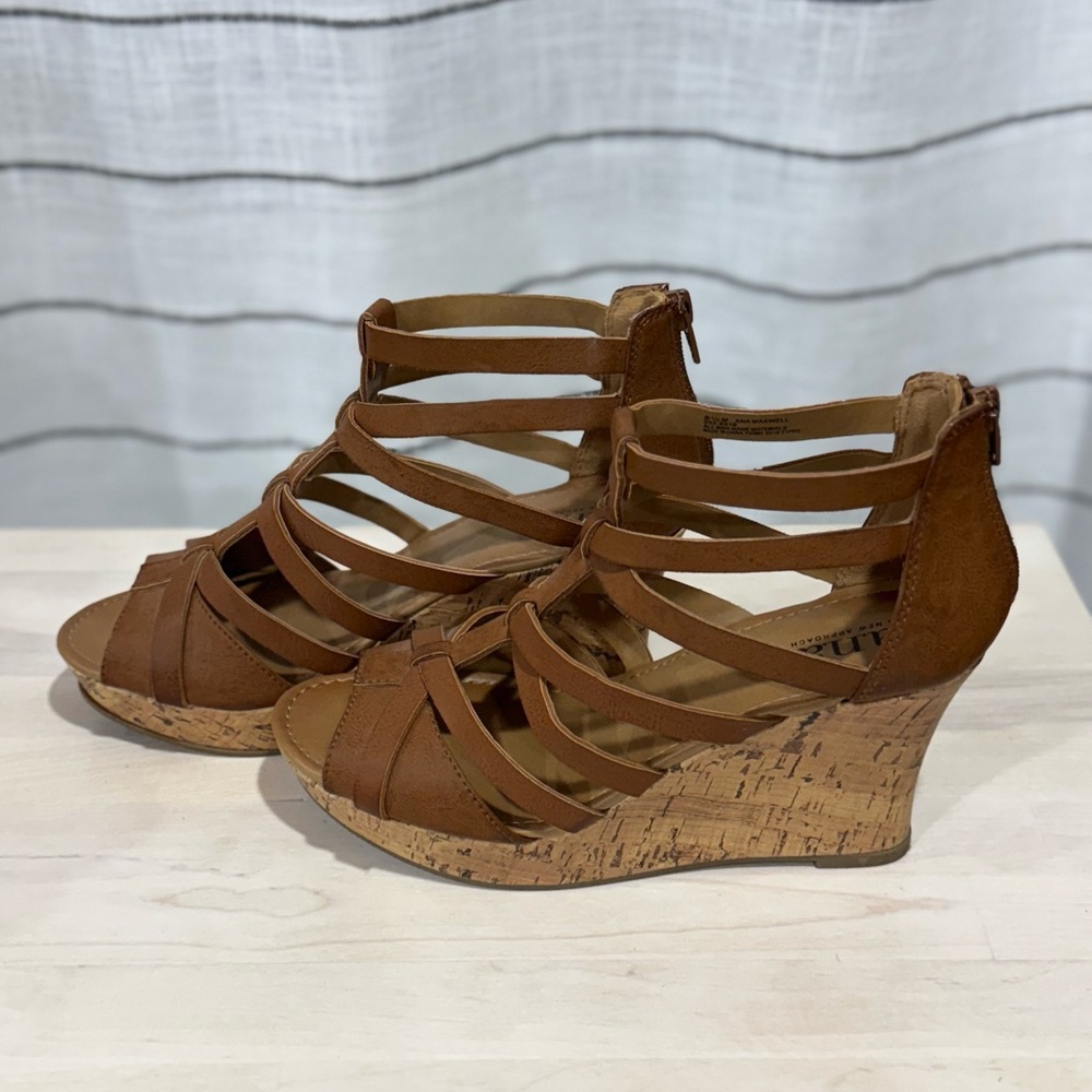 a.n.a Brown Wedge Sandals with Suede Straps